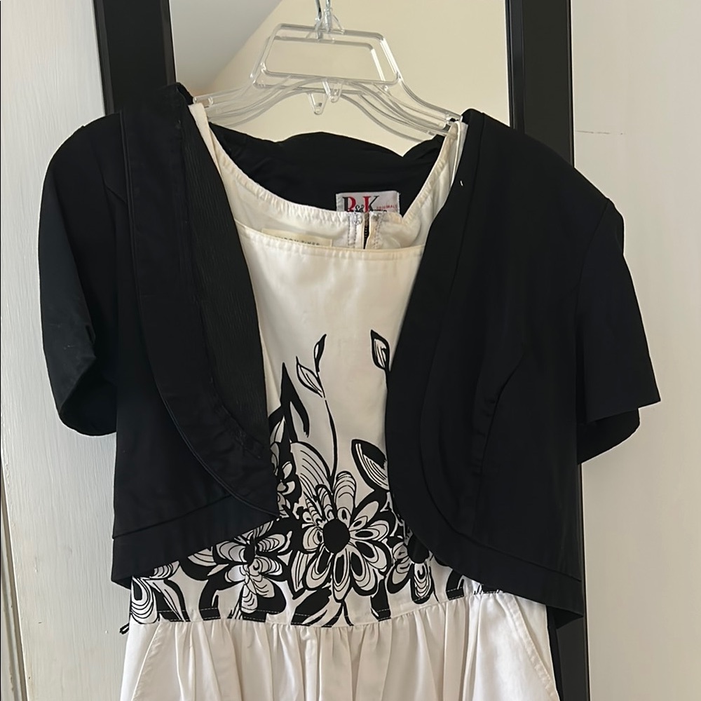 Black and White Floral Dress with Bolero